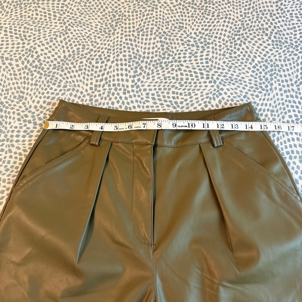Topshop | Olive Green Vegan Leather Pleated Pants - Picture 4 of 7